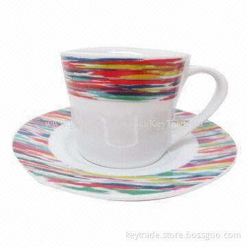 Fine Porcelain 90ml Espresso Coffee Cup and Saucer, with Decal